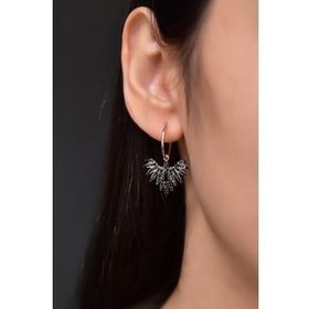 Papatya Silver 925 Ayar Gümüş Rose Kaplama Siyah Zirkon Taşlı Kadın Anka Kuşu Figürlü Halkalı Küpe