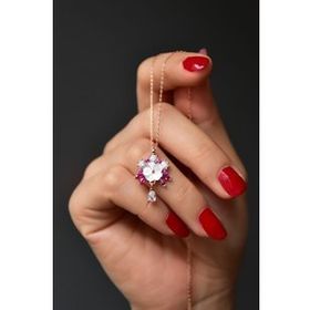 Papatya Silver 925 Ayar Gümüş Rose Kaplama Tasarım Fuşya Taşlı Sedef Manolya Çiçeği Kolye