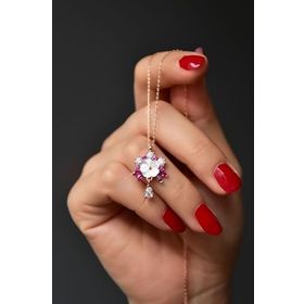 Papatya Silver 925 Ayar Gümüş Rose Kaplama Tasarım Fuşya Taşlı Sedef Manolya Çiçeği Kolye