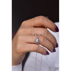 Papatya Silver 925 Ayar Gümüş Rose Kaplama Tasarım Sarmaşık Dallı Elmas Montür Damla Kolye