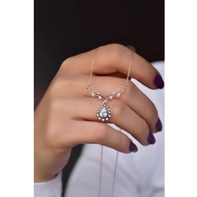 Papatya Silver 925 Ayar Gümüş Rose Kaplama Tasarım Sarmaşık Dallı Elmas Montür Damla Kolye