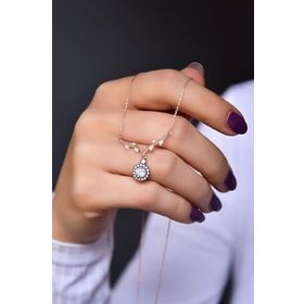 Papatya Silver 925 Ayar Gümüş Rose Kaplama Tasarım Sarmaşık Dallı Elmas Montür Tektaş Kolye