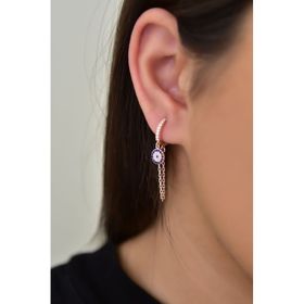 Papatya Silver 925 Ayar Gümüş Rose Kaplama Tasarım Zincir Sallantılı Nazar Halka Küpe
