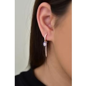 Papatya Silver 925 Ayar Gümüş Rose Kaplama Tasarım Zincir Sallantılı Nazar Halka Küpe
