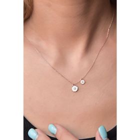 Papatya Silver 925 Ayar Gümüş Rose Kaplama Taşlı Papatya Kolye