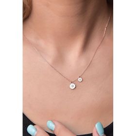 Papatya Silver 925 Ayar Gümüş Rose Kaplama Taşlı Papatya Kolye