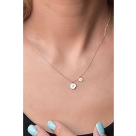 Papatya Silver 925 Ayar Gümüş Rose Kaplama Taşlı Papatya Kolye