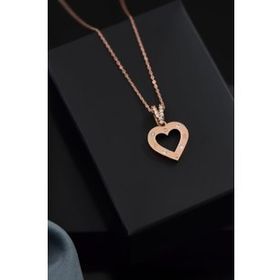 Papatya Silver 925 Ayar Gümüş Rose Kaplama Taşlı Tepelikli Kalp Kolye