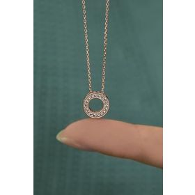Papatya Silver 925 Ayar Gümüş Rose Kaplama Taşlı Yuvarlak Kolye