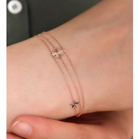 Papatya Silver 925 Ayar Gümüş Rose Kaplama Tek Yonca İki Yıldız Kristal Kesim Üç Zincir Bileklik