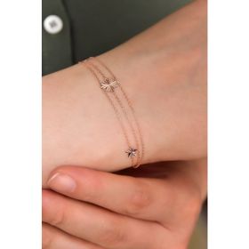 Papatya Silver 925 Ayar Gümüş Rose Kaplama Tek Yonca İki Yıldız Kristal Kesim Üç Zincir Bileklik
