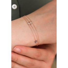 Papatya Silver 925 Ayar Gümüş Rose Kaplama Tek Yonca İki Yıldız Kristal Kesim Üç Zincir Bileklik