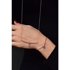Papatya Silver 925 Ayar Gümüş Rose Kaplama Top Motifli Pembe Ay Taşı Kırlangıç Kolye ve Küpe Set