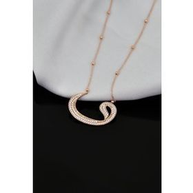 Papatya Silver 925 Ayar Gümüş Rose Kaplama Top Zincirli Zirkon Taşlı Vav Kolye