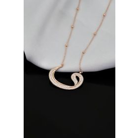 Papatya Silver 925 Ayar Gümüş Rose Kaplama Top Zincirli Zirkon Taşlı Vav Kolye