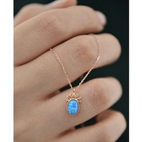 Papatya Silver 925 Ayar Gümüş Rose Kaplama Turkuaz Opal Taşlı Ananas Kolye