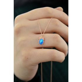 Papatya Silver 925 Ayar Gümüş Rose Kaplama Turkuaz Opal Taşlı Ananas Kolye