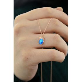 Papatya Silver 925 Ayar Gümüş Rose Kaplama Turkuaz Opal Taşlı Ananas Kolye