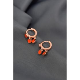 Papatya Silver 925 Ayar Gümüş Rose Kaplama Turuncu Mineli Yuvarlak Plaka Halka Küpe