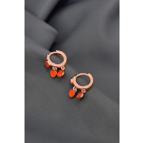 Papatya Silver 925 Ayar Gümüş Rose Kaplama Turuncu Mineli Yuvarlak Plaka Halka Küpe