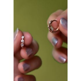 Papatya Silver 925 Ayar Gümüş Rose Kaplama Üç Taş Halka Küpe