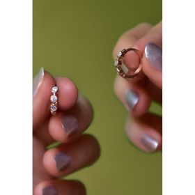 Papatya Silver 925 Ayar Gümüş Rose Kaplama Üç Taş Halka Küpe