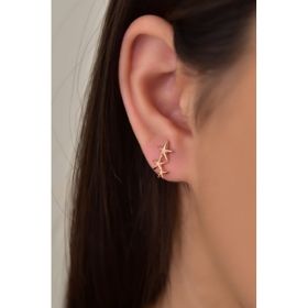 Papatya Silver 925 Ayar Gümüş Rose Kaplama Üç Yıldız Çivili Küpe