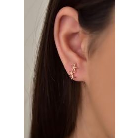 Papatya Silver 925 Ayar Gümüş Rose Kaplama Üç Yıldız Çivili Küpe