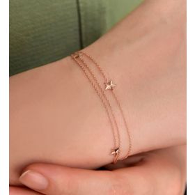 Papatya Silver 925 Ayar Gümüş Rose Kaplama Üç Yıldız Kristal Kesim Üç Zincir Bileklik