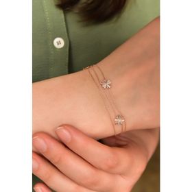 Papatya Silver 925 Ayar Gümüş Rose Kaplama Üç Yonca Kristal Kesim Üç Zincir Bileklik
