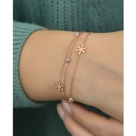 Papatya Silver 925 Ayar Gümüş Rose Kaplama Üç Zincirli Kar Tanesi Bileklik