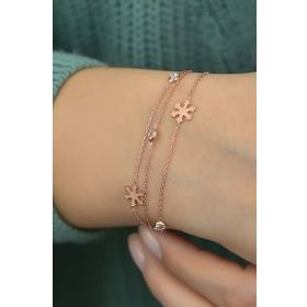 Papatya Silver 925 Ayar Gümüş Rose Kaplama Üç Zincirli Kar Tanesi Bileklik
