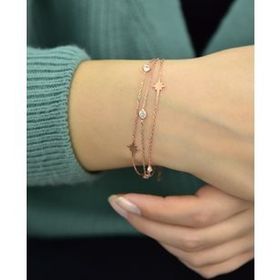 Papatya Silver 925 Ayar Gümüş Rose Kaplama Üç Zincirli Kutup Yıldızı Bileklik