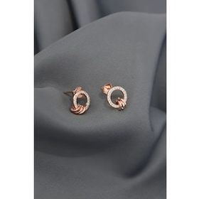 Papatya Silver 925 Ayar Gümüş Rose Kaplama Üçlü Iç Içe Geçme Zirkon Taşlı Halka Küpe