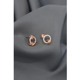 Papatya Silver 925 Ayar Gümüş Rose Kaplama Üçlü Iç Içe Geçme Zirkon Taşlı Halka Küpe