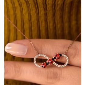 Papatya Silver 925 Ayar Gümüş Rose Kaplama Uğur Böcekli Sonsuzluk Kolye