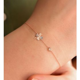 Papatya Silver 925 Ayar Gümüş Rose Kaplama Yonca Kristal Kesim Taşlı Tek Zincir Bileklik