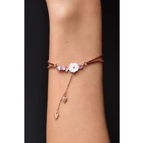 Papatya Silver 925 Ayar Gümüş Rose Kaplama Zincir Sallantılı Taşlı Sedef Manolya Çiçeği Bileklik