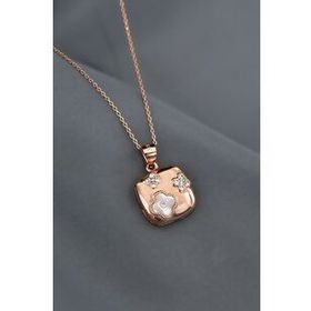 Papatya Silver 925 Ayar Gümüş Rose Kaplama Zirkon Sedef Taşlı Yonca Desenli Kare Tasarım Kolye