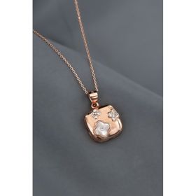 Papatya Silver 925 Ayar Gümüş Rose Kaplama Zirkon Sedef Taşlı Yonca Desenli Kare Tasarım Kolye