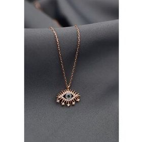 Papatya Silver 925 Ayar Gümüş Rose Kaplama Zirkon Taşlı Kirpik Göz Kolye