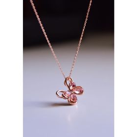 Papatya Silver 925 Ayar Gümüş Rose Kaplama Zirkon Taşlı Pembe Morpho Kelebeği Kolye