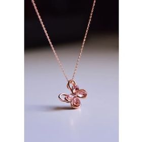 Papatya Silver 925 Ayar Gümüş Rose Kaplama Zirkon Taşlı Pembe Morpho Kelebeği Kolye
