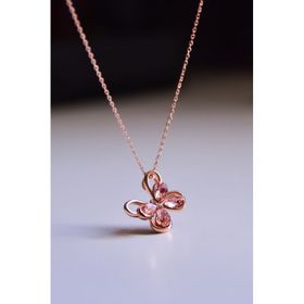 Papatya Silver 925 Ayar Gümüş Rose Kaplama Zirkon Taşlı Pembe Morpho Kelebeği Kolye