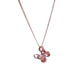 Papatya Silver 925 Ayar Gümüş Rose Kaplama Zirkon Taşlı Pembe Morpho Kelebeği Kolye
