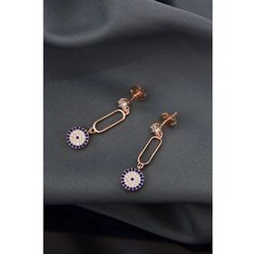 Papatya Silver 925 Ayar Gümüş Rose Kaplama Zirkon Taşlı Tek Taş Sallantılı Kutup Nazar Küpe