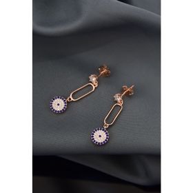 Papatya Silver 925 Ayar Gümüş Rose Kaplama Zirkon Taşlı Tek Taş Sallantılı Kutup Nazar Küpe