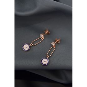 Papatya Silver 925 Ayar Gümüş Rose Kaplama Zirkon Taşlı Tek Taş Sallantılı Kutup Nazar Küpe