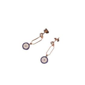Papatya Silver 925 Ayar Gümüş Rose Kaplama Zirkon Taşlı Tek Taş Sallantılı Kutup Nazar Küpe