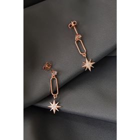 Papatya Silver 925 Ayar Gümüş Rose Kaplama Zirkon Taşlı Tek Taş Sallantılı Kutup Yıldızı Küpe